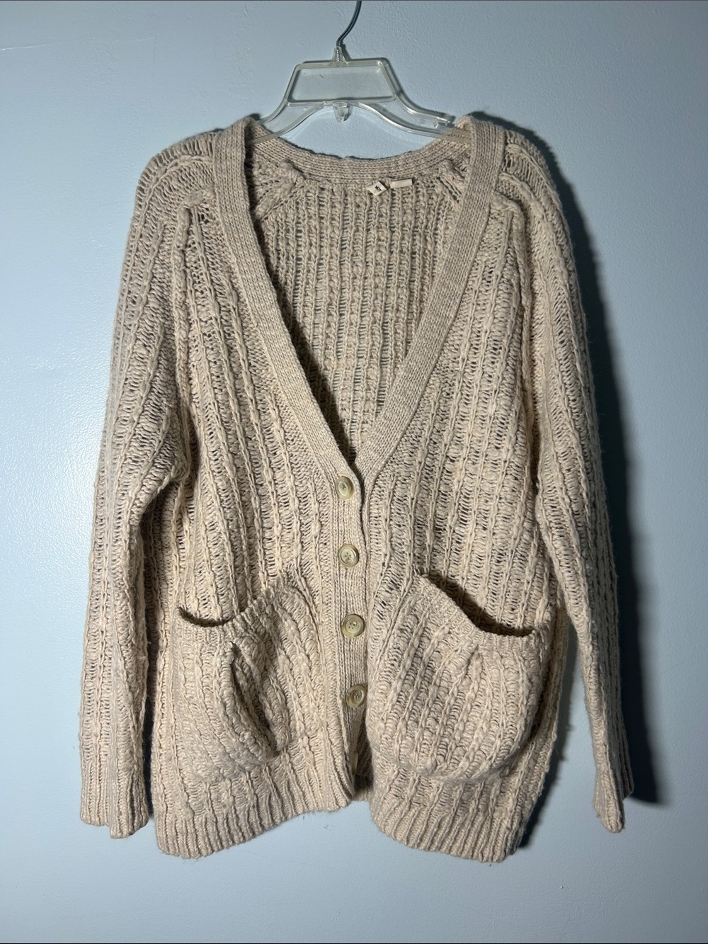 Anthropologie Cream Ribbed Button-Front Cardigan